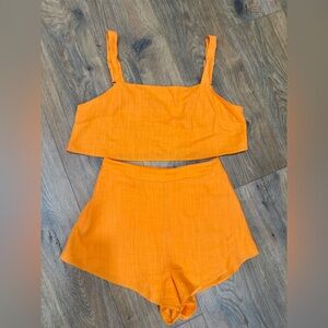 Vibrant Orange Two-Piece Linen Set